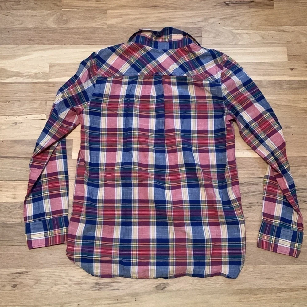 J. Crew Boy Fit 3/4 Button Down Long Sleeve Multi Color Plaid Shirt Women’s S